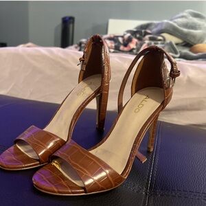Aldo Cognac Croc-Patterned Heels